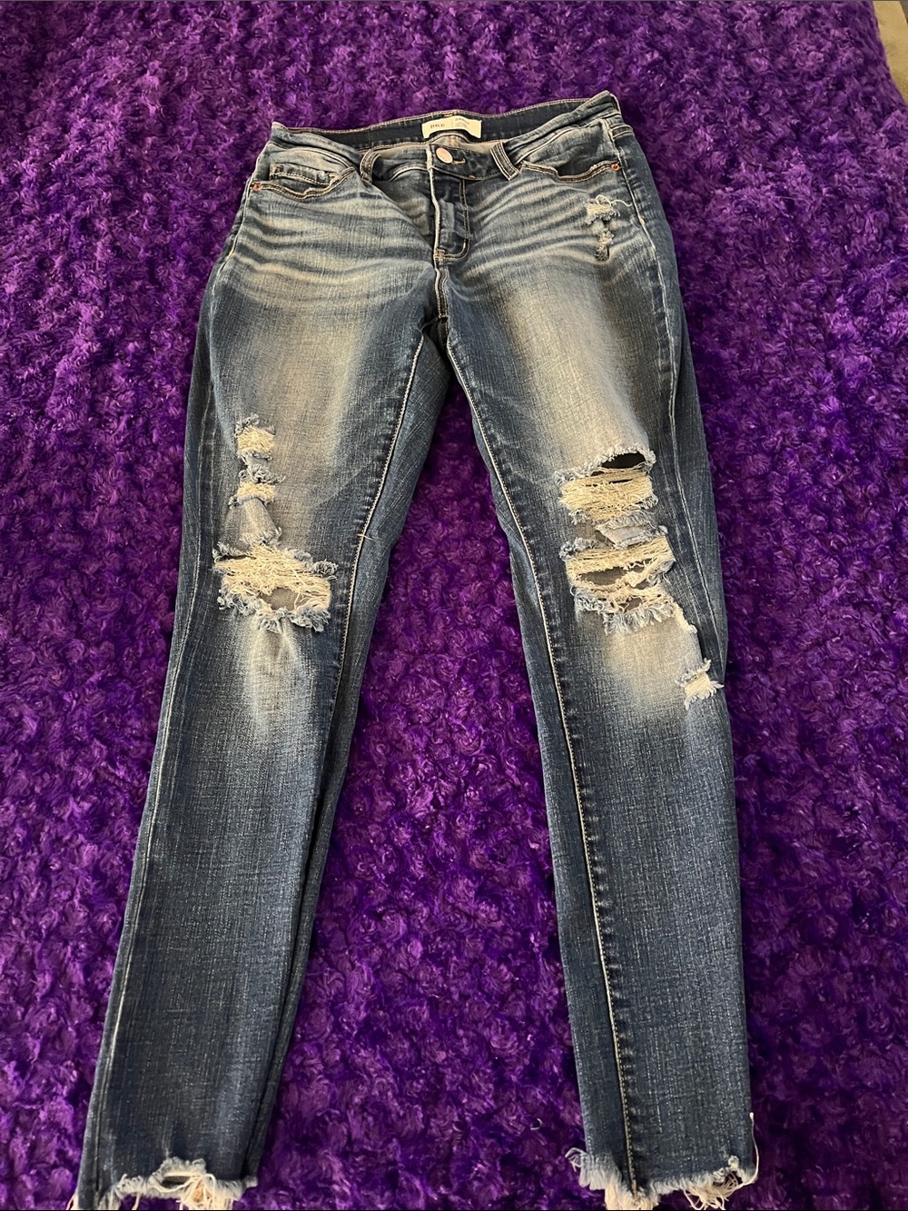 BKE Women's Ripped Faded Blue Skinny Jeans